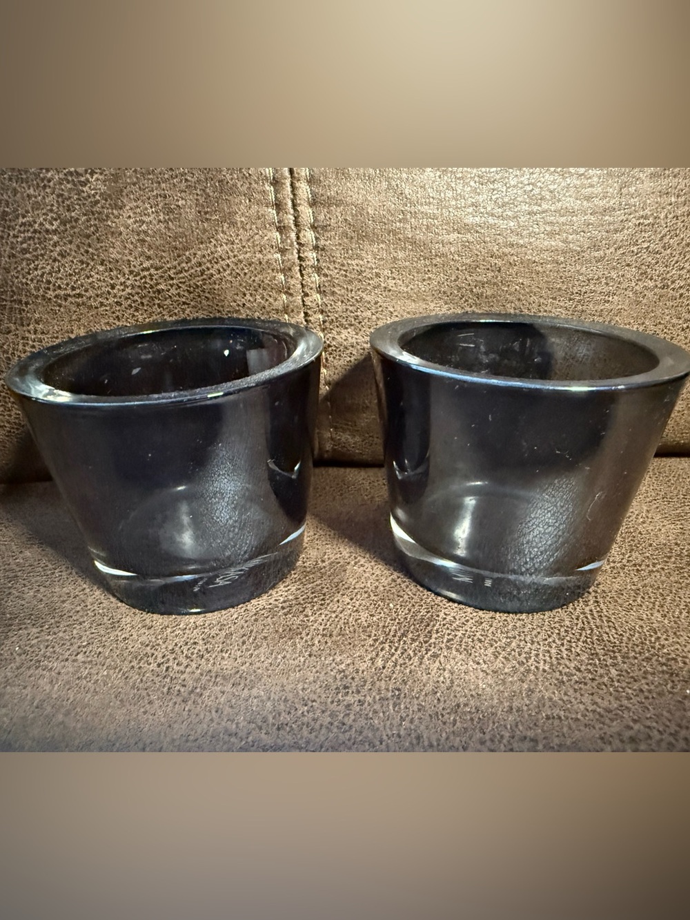 Mikasa Votive Candle Holders Heavy Thick Glass Smoky Charcoal Tint Set of 2